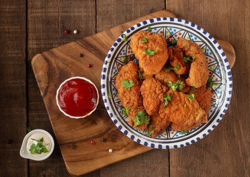 Delicious chicken strips top view