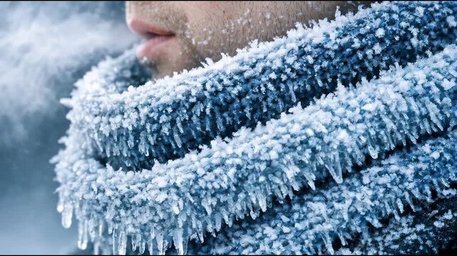 A person wrapped in an icy scarf, great for winter or cold-themed scenes