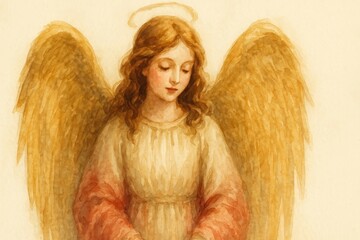 Obraz premium Serene angelic watercolor desktop wallpaper.