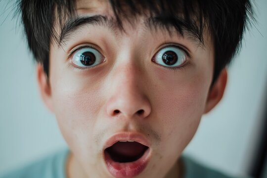 Young man expressing shock and surprise with wide eyes