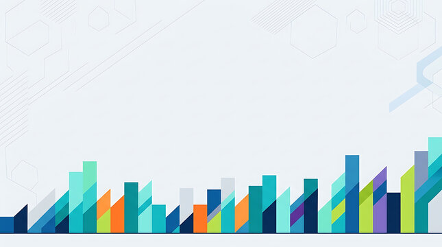 Modern abstract data visualization background featuring colorful geometric bar charts and tech patterns for business presentation and finance growth