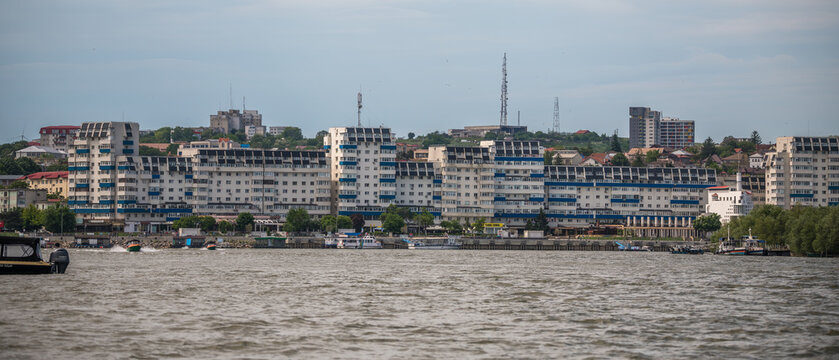 Tulcea city and the Danube river in Romania
