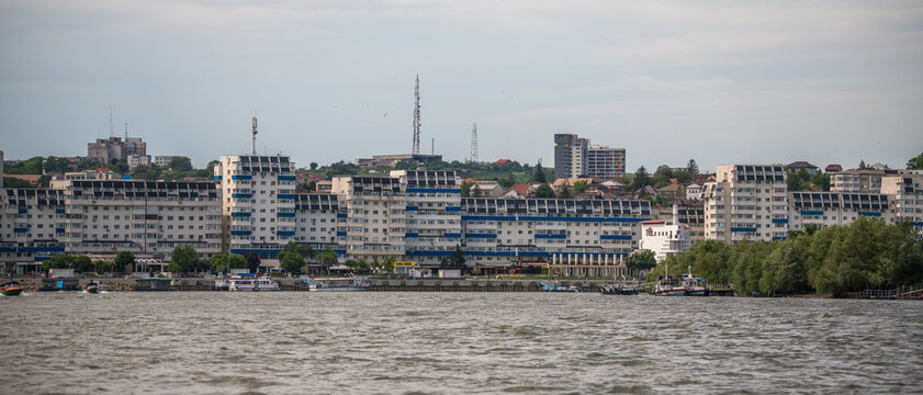Tulcea city and the Danube river in Romania