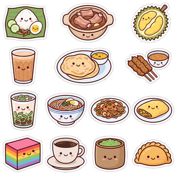 Cute Malaysian food stickers set of 16