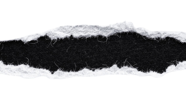 Torn paper strip with rough edges revealing black texture, isolated on transparent background