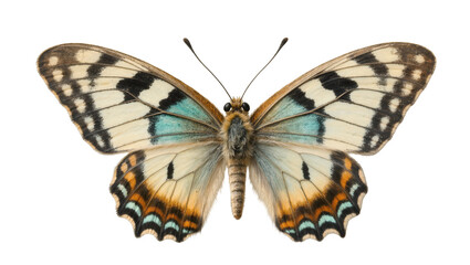 Obraz premium Detailed butterfly with cream blue and orange patterned wings, isolated on transparent background