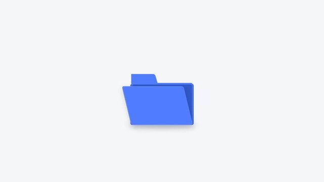 Minimalist blue digital folder icon motion graphics on white background for data storage footage