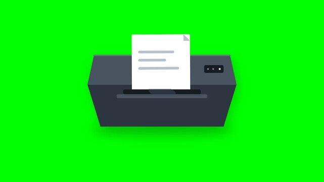 Motion graphics footage of a printer machine processing office document on green screen
