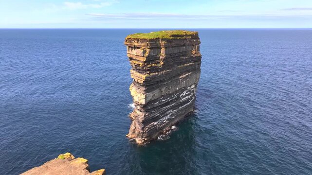 Aerial view of Dun Briste sea stack at Downpatrick Head with dramatic