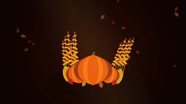 Thanksgiving Harvest Horn of Plenty Cornucopia Animation Loop with Wheat and Autumn Leaves