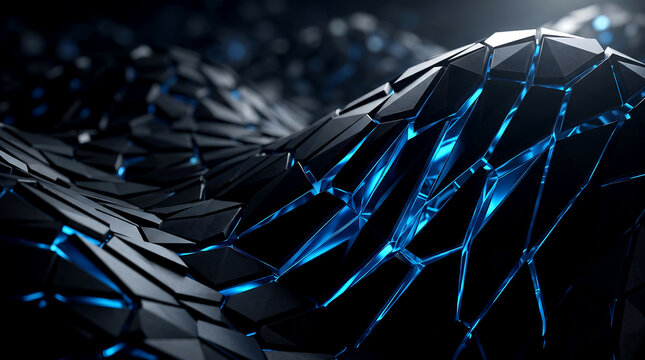 Parametric waveform with tectonic structure and blue glow. abstract digital art featuring design