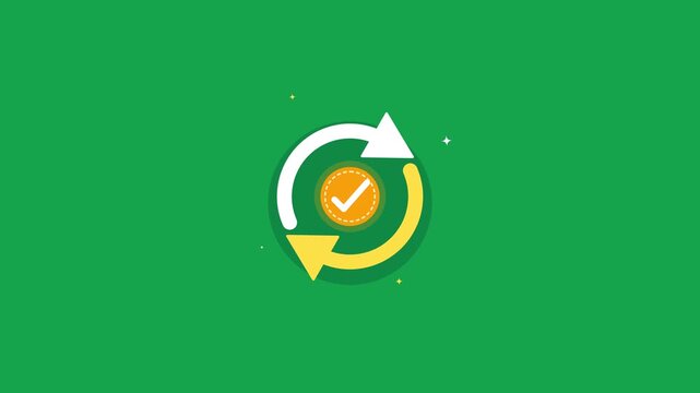 Motion graphics footage of rotating arrows with a checkmark symbol on a green background loop