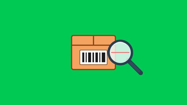 Barcode scanning on a cardboard box package motion graphics footage with green screen