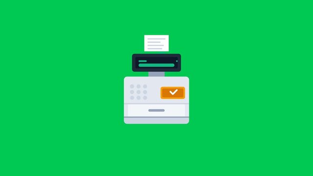 Flat style cash register footage with receipt and checkmark for business payment concept.