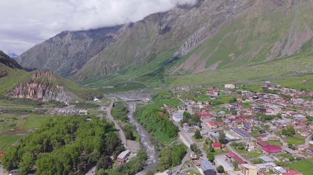 Aerial view of Oni town in the Caucasus Mountains, Georgia.
