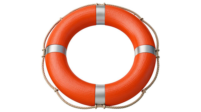 Isolated orange lifebuoy with rope, essential maritime safety equipment for rescue