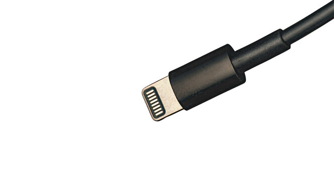Black Phone Charging Lightning Cable Connector Macro PNG Cutout