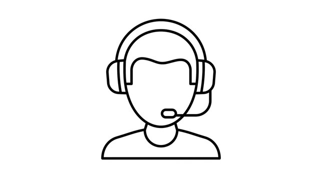 Isolated outline icon of a helpful customer support representative wearing a headset