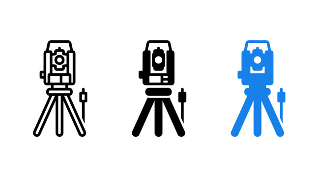 Total station surveying equipment icon set for engineering and construction projects