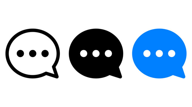 Three styles of message chat bubble icons with ellipses dots communication dialogue
