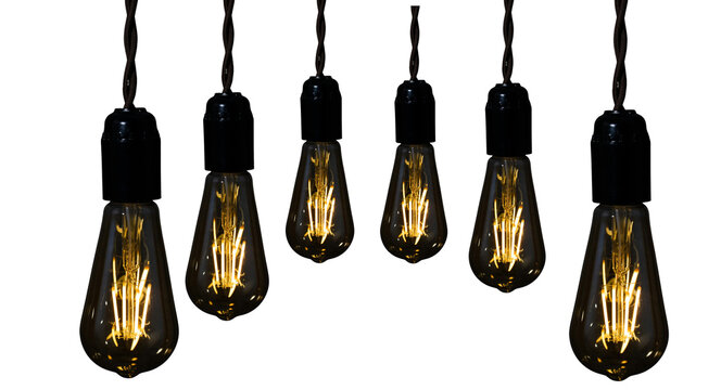Hanging Vintage Edison Filament Light Bulbs Glowing PNG Cutout