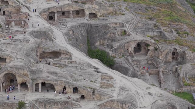 Aerial view of Uplistsikhe rock-hewn town in Georgia.