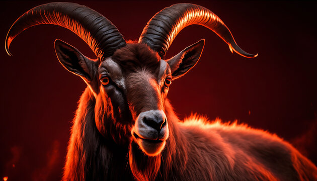 Fire Goat Head Close Up Chinese Zodiac Illustration