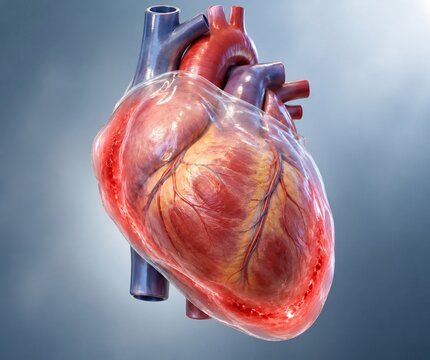 Realistic 3D Illustration of Human Heart Anatomy Showing Coronary Arteries and Detailed Vascular Structure