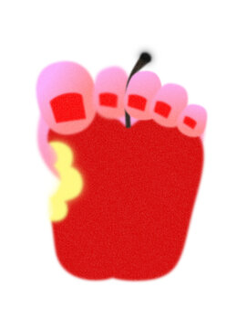Foot Holding an Apple with Toes &ndash; Creative Concept Illustration