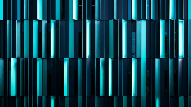 Illuminated Modern Architectural Facade with Vertical Panels