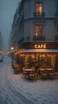 Cozy cafe in snowy evening mobile wallpaper