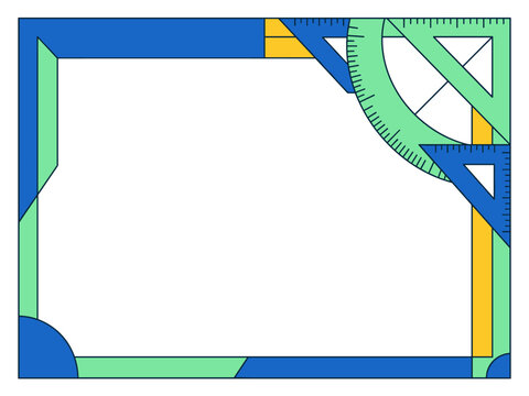 Geometry ruler border frame containing protractor and triangle for commercial branding and graphic design