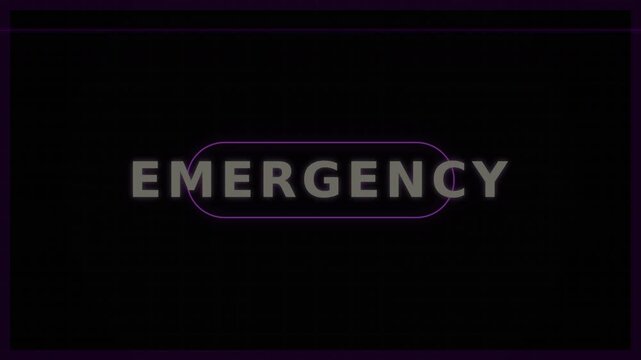 Emergency word sign text design on dark background, digital screen interface alert message and critical situation warning banner