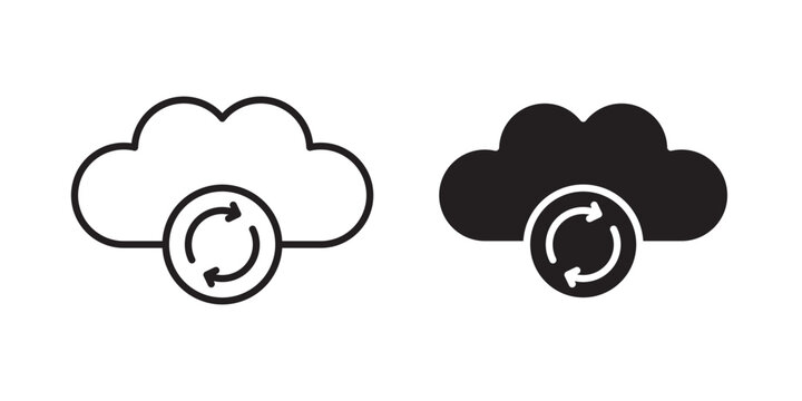 Cloud sync icon flat outline in black