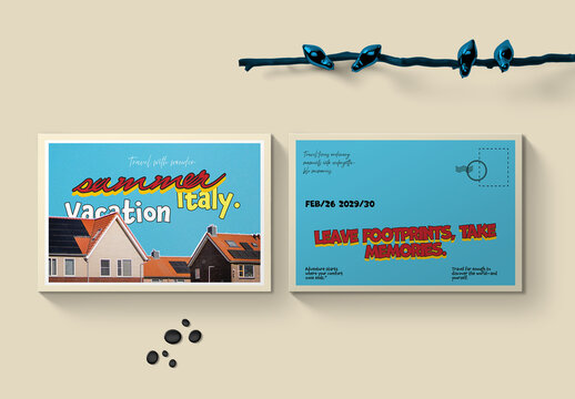 Colorful Travel Summer Vacation Postcard Template