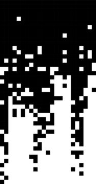 Pixel art background with dissolving mosaic with geometric square patterns, gradient effect, scattered square fragments creating dynamic digital texture for graphic design project. Y2k disintegration