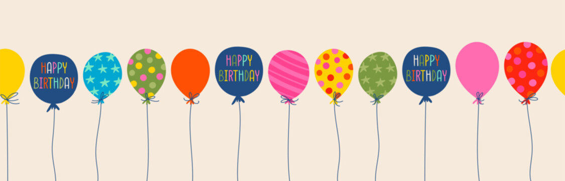 Fun hand drawn party seamless design with fun balloons. Great for birthday parties, textiles, banners, wallpapers, wrapping - vector design