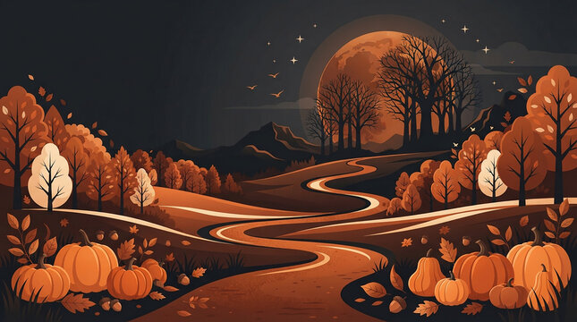design with pumpkins and leaves on dark background.jpe