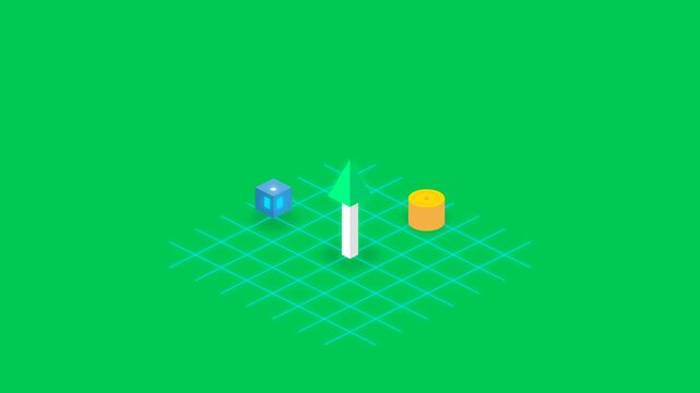 This premium seamless loop animation illustrates a modern financial planning concept using precise isometric graphics. It features wealth accumulation, risk protection, and investment growth 