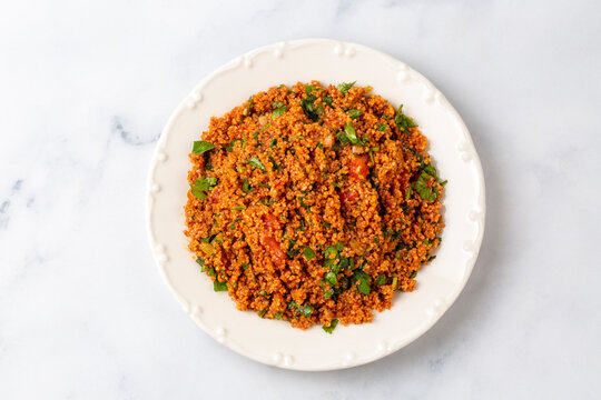 Traditional delicious Turkish foods: bulgur salad (kisir)