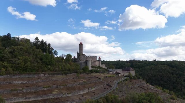 Aerial View of Hornberg Castle Above the Neckar Valley, Germany