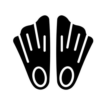 Two swimming flippers and snorkel gear symbol icon for water sports and diving equipment. Ideal for sports and outdoor graphics.
