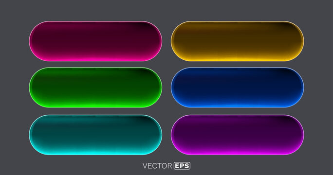 Set of colorful glossy web buttons with modern shiny design.