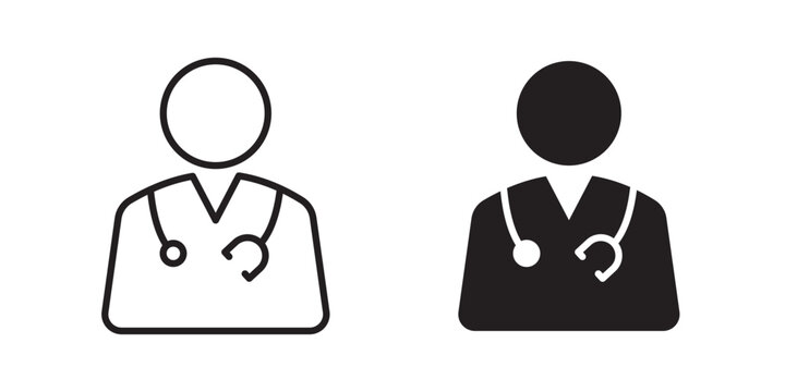 Doctor icon flat outline in black