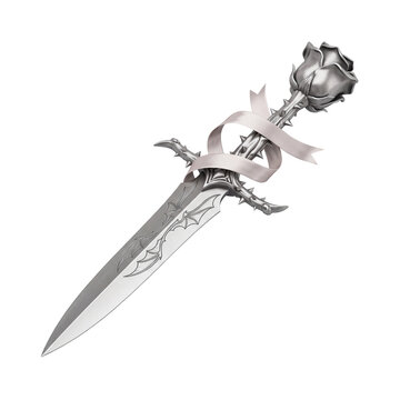 Silver fantasy dagger with rose hilt and bat wing blade engravings