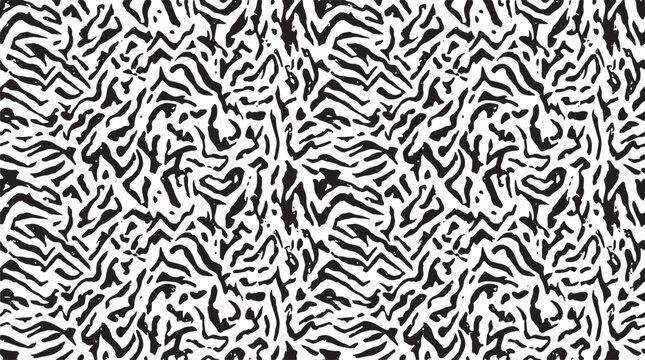 Seamless black and white zebra print pattern with organic animal shapes and lines vector texture for fashion textile background design