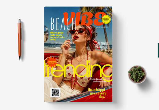 Retro Beach Magazine Cover Template