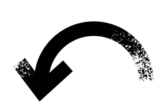U-turn curved arrow vector icon pointing left with black textured grunge effect. Isolated vector illustration of a direction pointer symbol, ideal for UI, web design, navigation