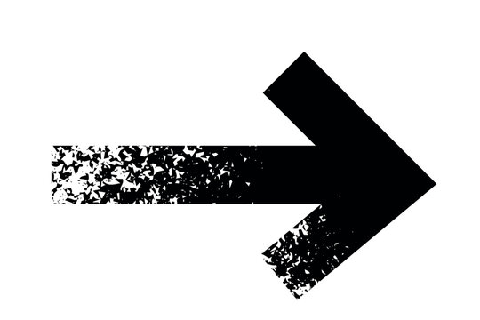 Straight horizontal arrow vector icon pointing right with black textured grunge effect. Isolated vector illustration of a direction pointer symbol, ideal for UI, web design, banners