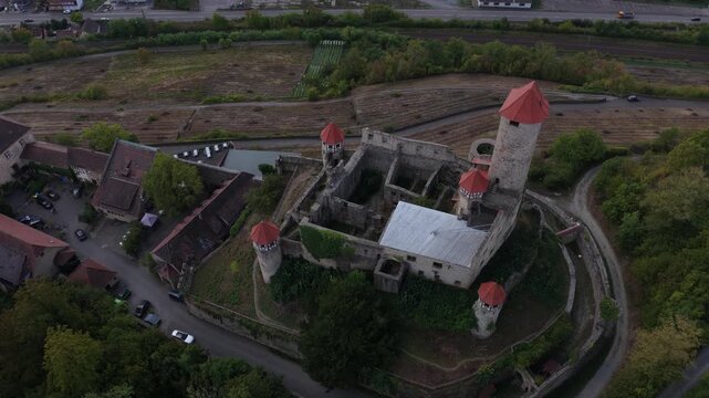 Aerial View of Hornberg Castle Above the Neckar Valley, Germany